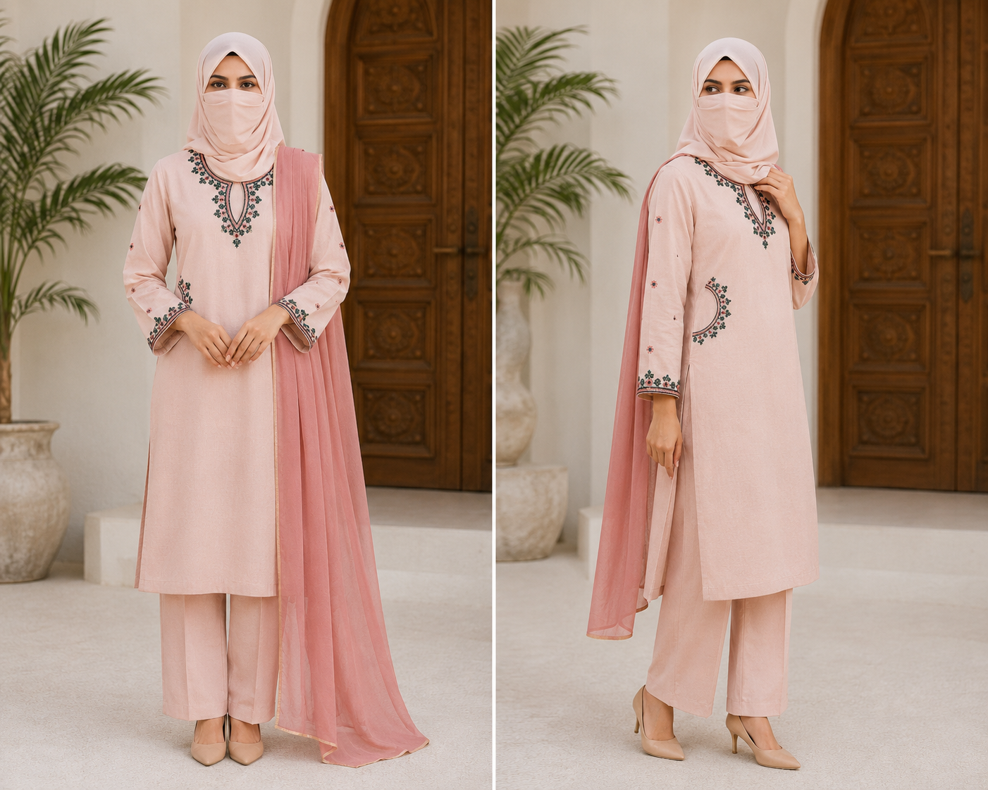 Blush Pink Embroidered Cotton Lawn Suit – 2-Piece Casual Elegance Set 2