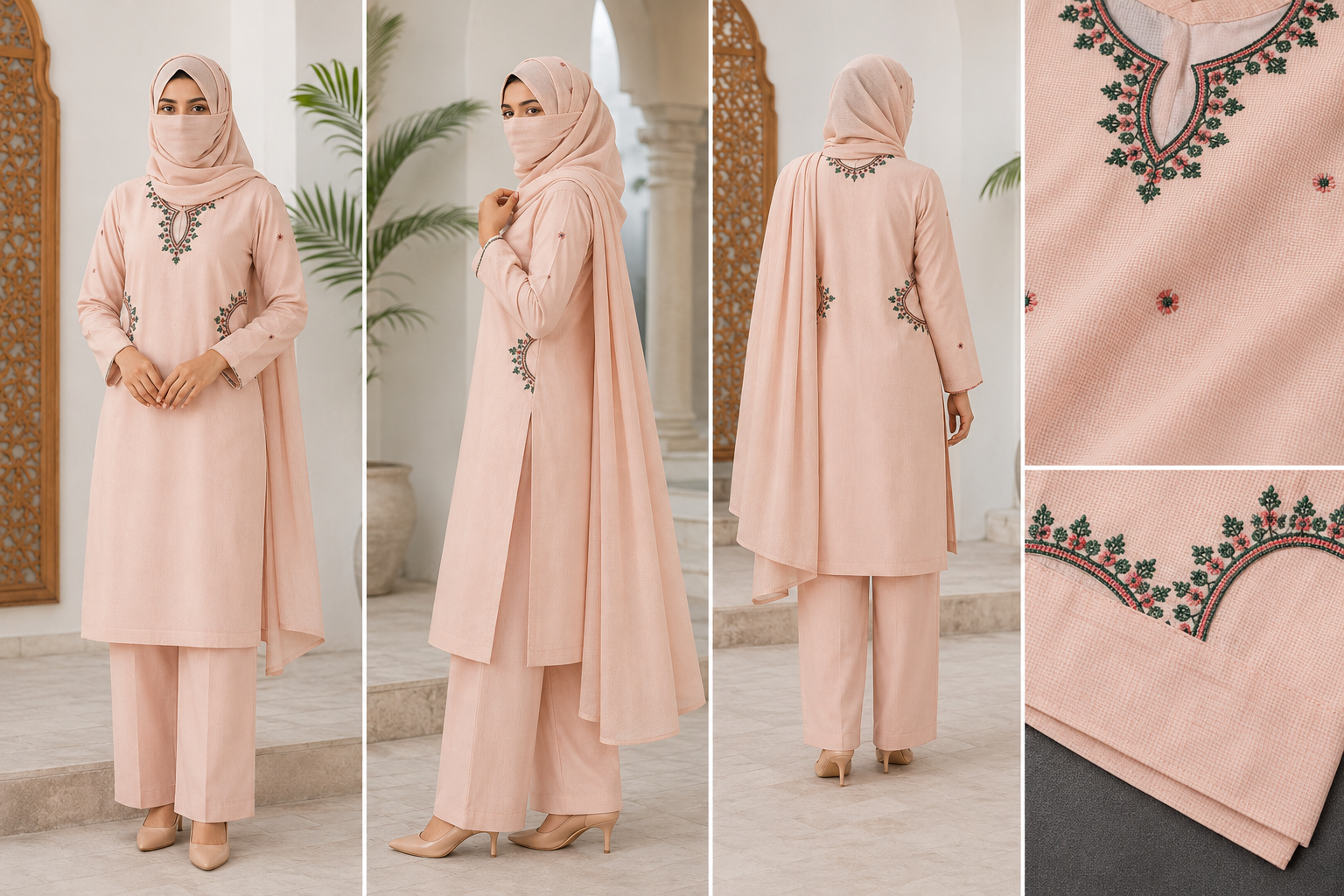 Blush Pink Embroidered Cotton Lawn Suit – 2-Piece Casual Elegance Set 3